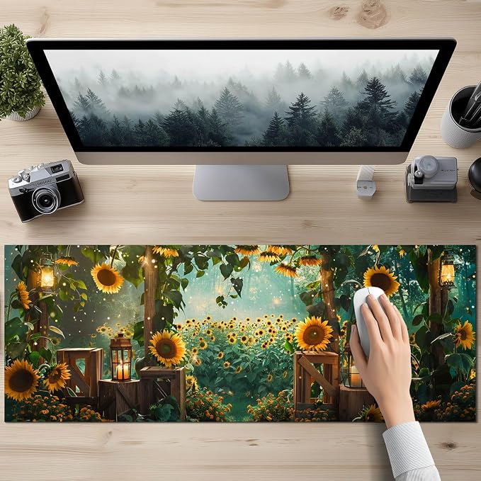 HOMETITUTE Mouse Pad 31.5 x 11.8 Inch XL Large Desk Mat Sunflower Extended Keyboard Pad Non Slip Computer Mat Waterproof Gaming Mouse Pad Nature Style Mousepad Desk Accessories for Home Office Setup