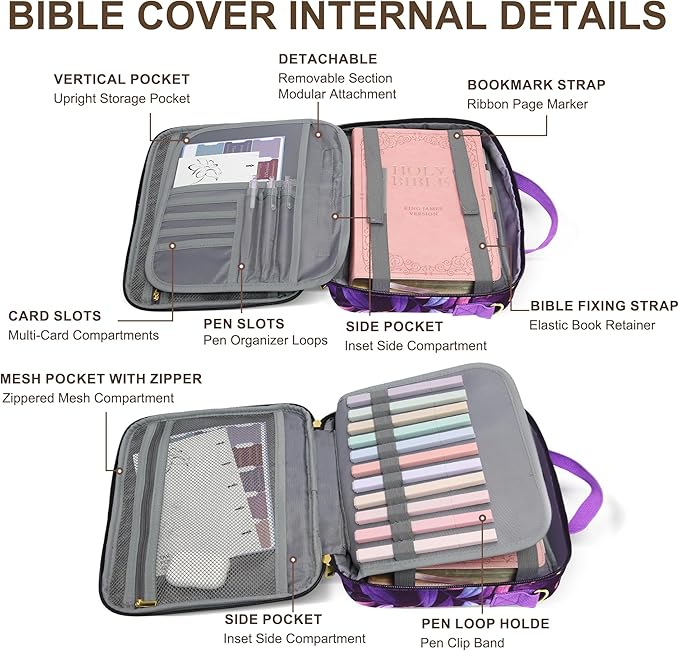 GUEER Bible Cover for Women, Bible Holder, Bible Cover Carrier Carrying Organizer Bag, God is Within Her She Will Not Fall, Zipper and Pockets for Standard Size Bible, Gift for Women（hengban）