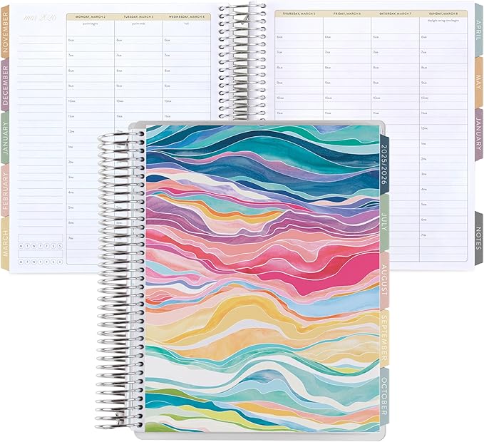 Erin Condren 12-Month Spiral Life Planner (Jul 2025 - Jun 2026), 7”x9” Weekly and Monthly Planner, 80 Lb. Text Weight Paper, Layers Colorful Covers, Bouquet Theme, Hourly Layout, Platinum Coil