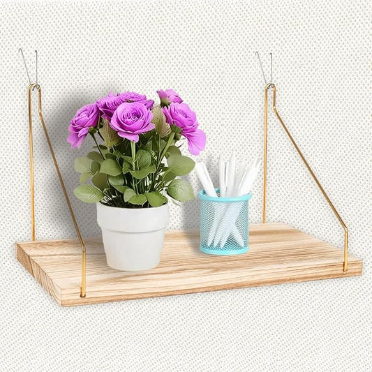 1-Pack Cubicle Shelf For Fabric Walls With Hooks：12x6.0in Wooden Cubicle Shelf Hanging Gold Bracket Use For Office Cubicle Accessories Office Stylish Ations Cubicle Decorations For Women Desk
