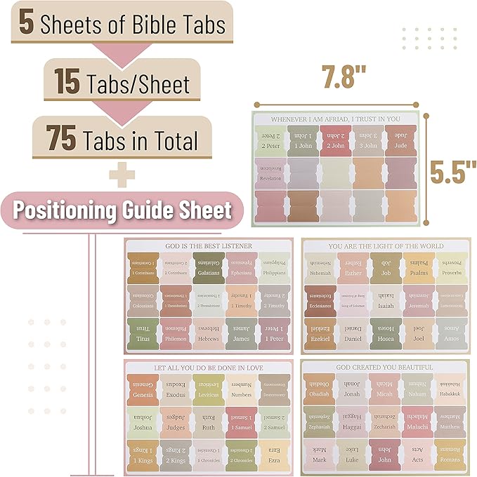Mr. Pen- Bible Tabs, 75 Boho Theme Laminated Tabs for Women and Men, Tabs for Study Bible, Large Print Bible Index Tabs, Book Labels, Mr. Pen Bible Tabs