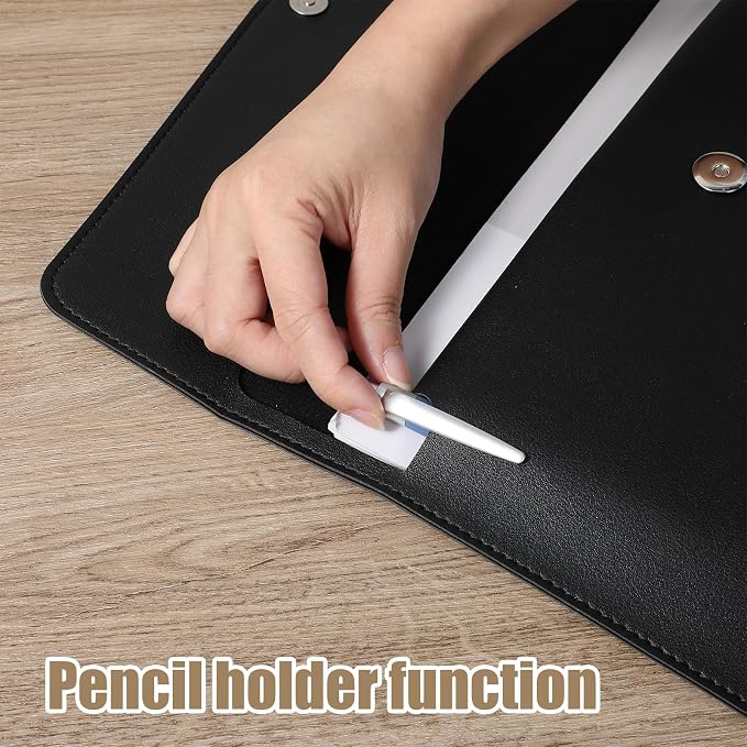 PU Leather A4 File Document Holder, A4 File Folder Waterproof Portfolio Envelope Folder Case with Snap Button Closure for Letter Size, Travel, Resume, Black