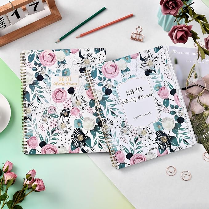 2026-2031 Monthly Planner - 5 Year Planner/Calendar 2026-2031 Spiral Bound, Jul. 2026 - Jun. 2031, 9" x 11", Twin-Wire Binding + Printed Tabs - Petunia