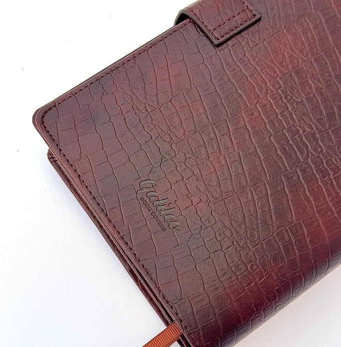GALILEO® Double AA Big Book Cover & 12 Steps & 12 Traditions | PU Leather | Medallion Holder | AA Book Covers for Hardcover | AA Gift | Alcoholics Anonymous (Crocodile Leather/Brown)