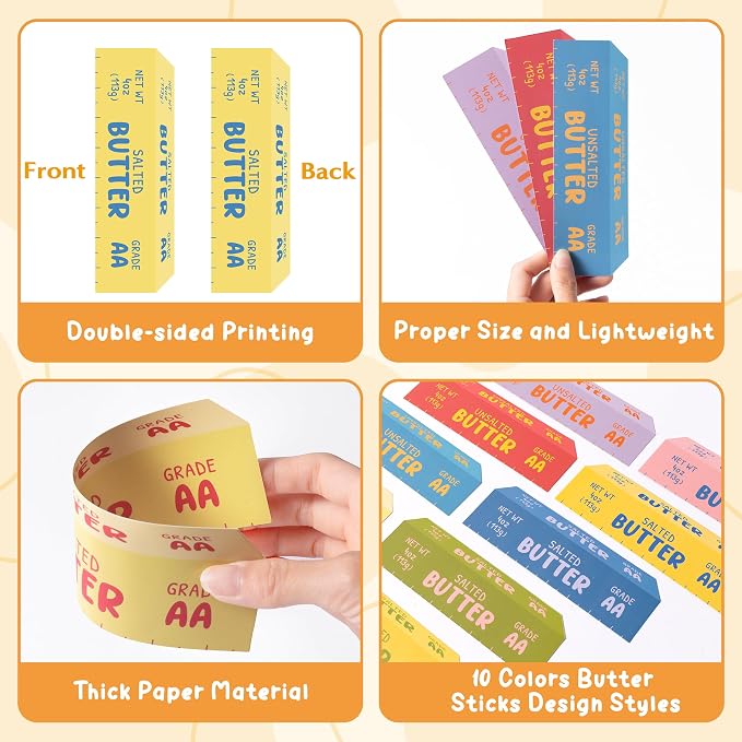 Laffact 200Pcs Book Tracker Bookmarks - Butter Stick Shaped Book Tracker, Yellow Blue Pink Themed Baking Bookmarks, Colorful Reading Page Marker Gift for Bookish Book Lover School Library Supplies