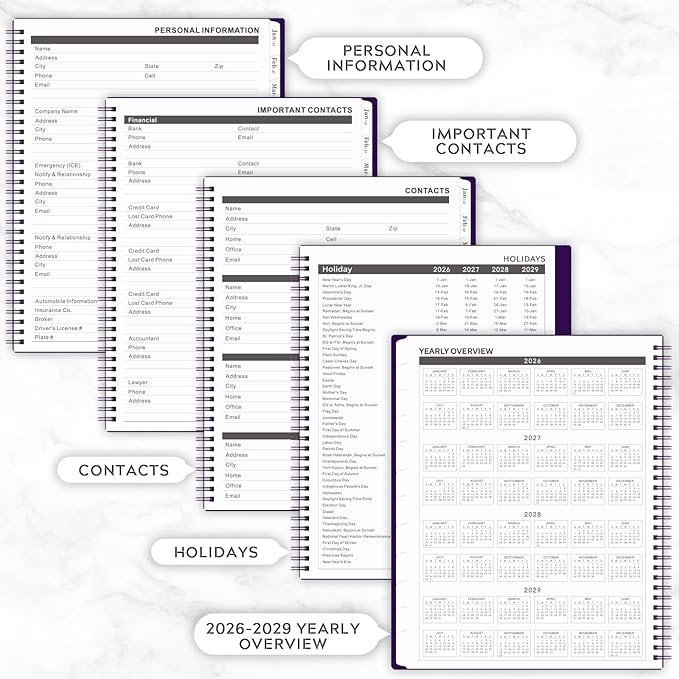 2026-2029 Monthly Planner - 3 Year Monthly Planner 2026-2029, Jul 2026 - Jun 2029, 9" x 11", 3 Year Calendar with Tabs - Purple
