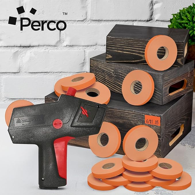 Perco Flou. Red Pricing Labels for Monarch 1110 Price Gun - 4 Sleeves, 68,000 Price Marking Labels