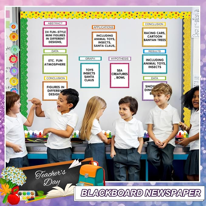 Fuyoooo 90 Pcs Science Fair Board Supplies 60 Trim Scalloped Bulletin Borders 24 Presentation Board Subtitles 6 Science Fair Titles for Classroom Display Boards(Glitter,Wave)