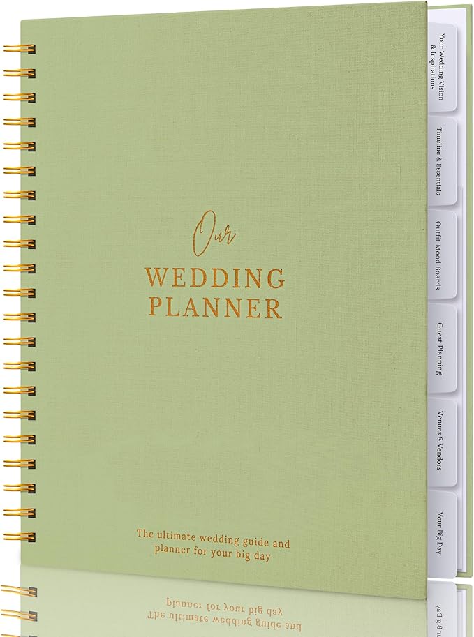 Timeless Premium Linen Wedding Planner Book and Organizer – Wedding Planning Book, Comprehensive Keepsake & Countdown Binder, Perfect Engagement Gift for Women, 11" x 9" (Sage)