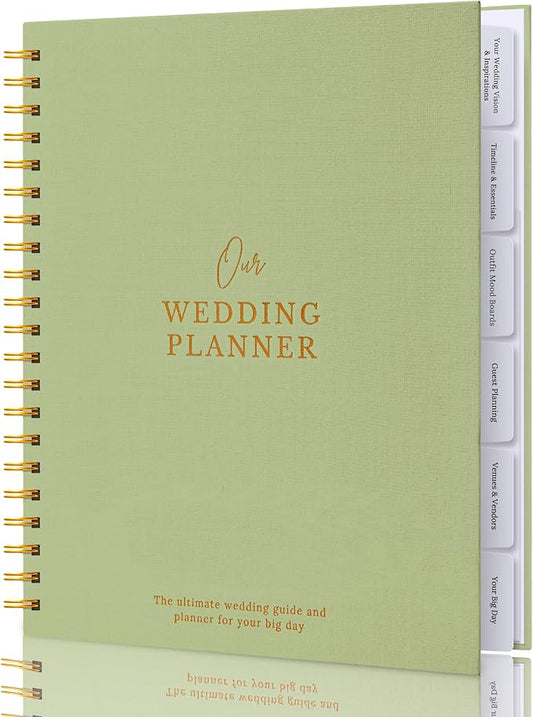 Timeless Premium Linen Wedding Planner Book and Organizer – Wedding Planning Book, Comprehensive Keepsake & Countdown Binder, Perfect Engagement Gift for Women, 11" x 9" (Sage)