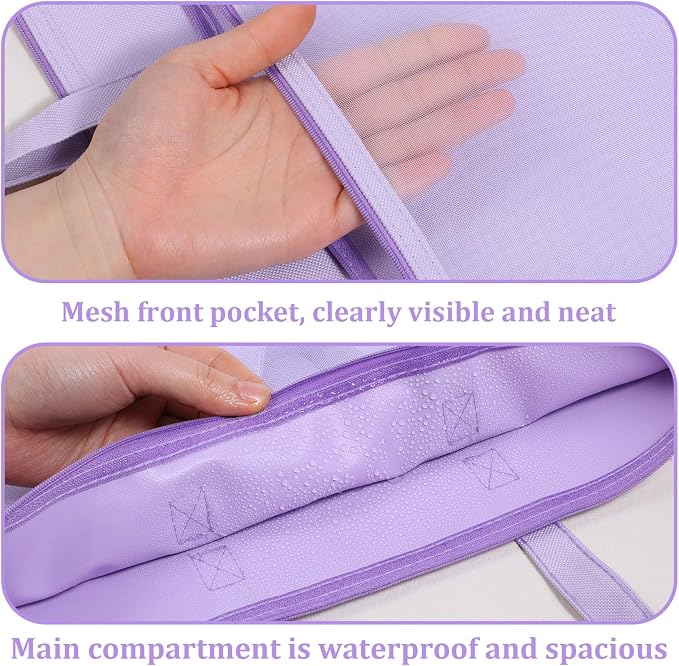 Large Zipper Pouch with Handle, 11 x 13.7 in Mesh Zipper Pouch Waterproof Double Pocket Organizer Bag, A4 Size Foldable File Storage for Documents Travel Art Supplies Office Use (Purple)