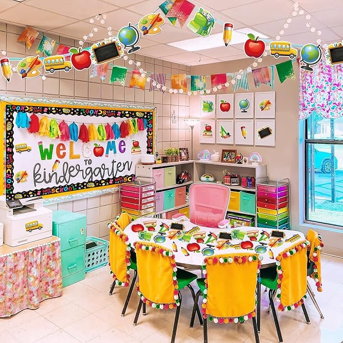84 Pieces Back to School Classroom Bulletin Board Decoration Set with First Day of School Cutouts Borders for Back to School Party Favor Supplies