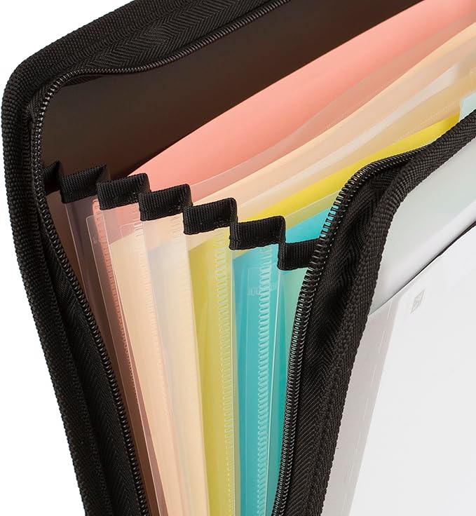 Five Star Expanding File Organizer + Study App, 7-Pocket Accordian File Organizer, Zipper Closure, Holds 8-1/2" x 11" Paper, Black (72709) (Pack of 6)