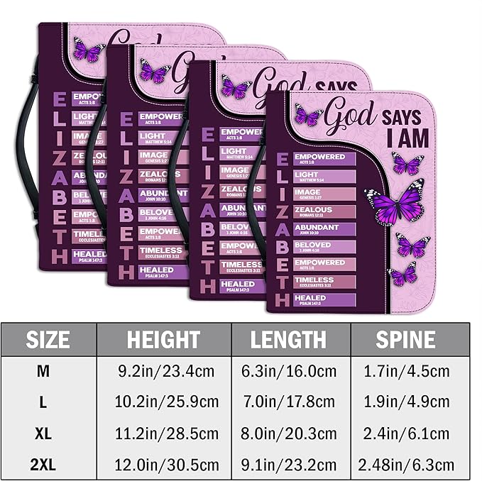 Custom Leather Bible Cover with Name – Personalized Bible Case for Women, Zippered with Handle, Bookmark & Storage Pockets, Christian Gift for Mom, Daughter, Grandma (Name - God Says I Am, M-2XL)