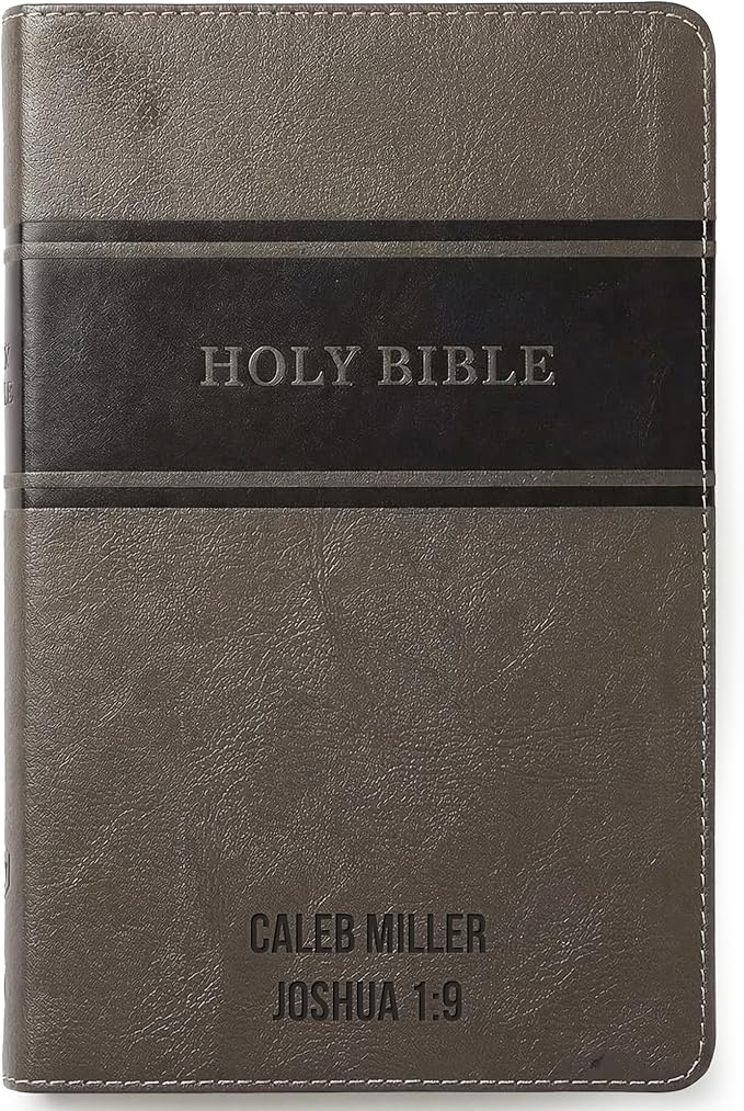 Printualist Personalized KJV Deluxe Holy Bible with Name Engraved, Red Letter King James Version, Faux Leather Gray Cover, Custom Gift Bible for Christian Celebrations