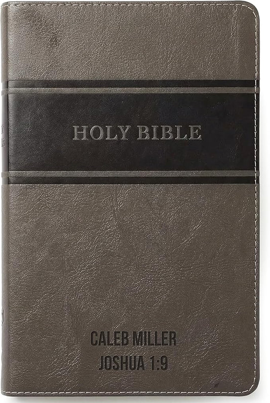 Printualist Personalized KJV Deluxe Holy Bible with Name Engraved, Red Letter King James Version, Faux Leather Gray Cover, Custom Gift Bible for Christian Celebrations