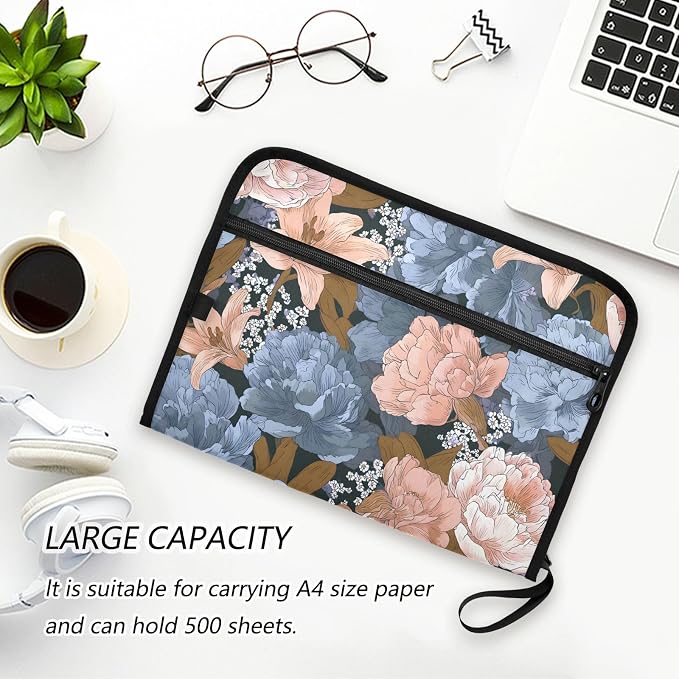 ALAZA Colorful Flowers Expanding Filing Folder, 13 Pockets Expandable Document Organizer Folder with Zipper Closure for Home Office A4 Letter Size Paper Document