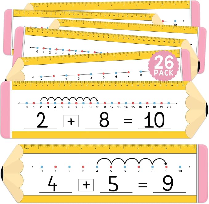 26 Pack Pencil Shape Number Line Dry Erase Boards 14"x4" Math Manipulatives for Kindergarten, Students, Classroom Must Haves
