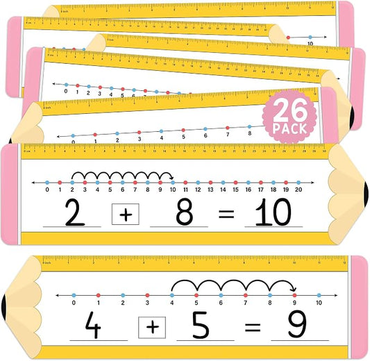 26 Pack Pencil Shape Number Line Dry Erase Boards 14"x4" Math Manipulatives for Kindergarten, Students, Classroom Must Haves