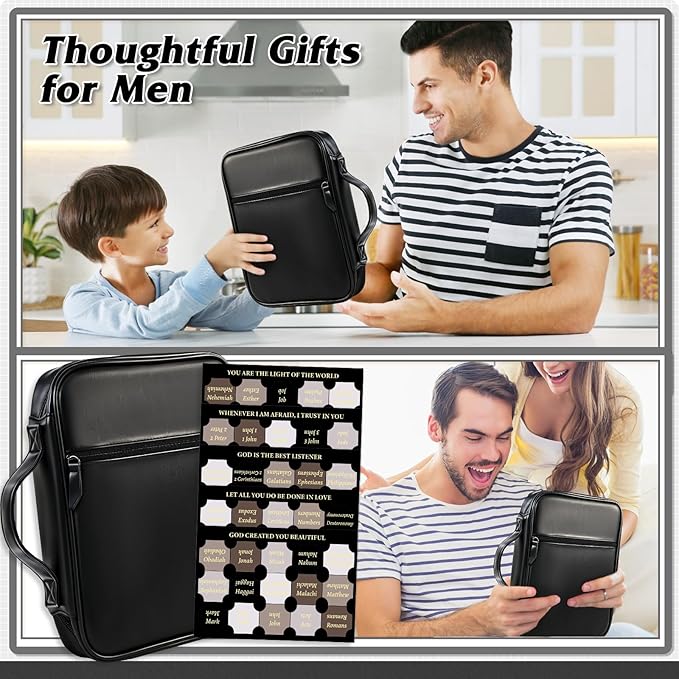 Leather Bible Cover for Men Large Bible Carrying Case with Handle Pockets Bible Book Cover with Highlighters Tabs For Church Prayer Meetings Study Supplies Accessories