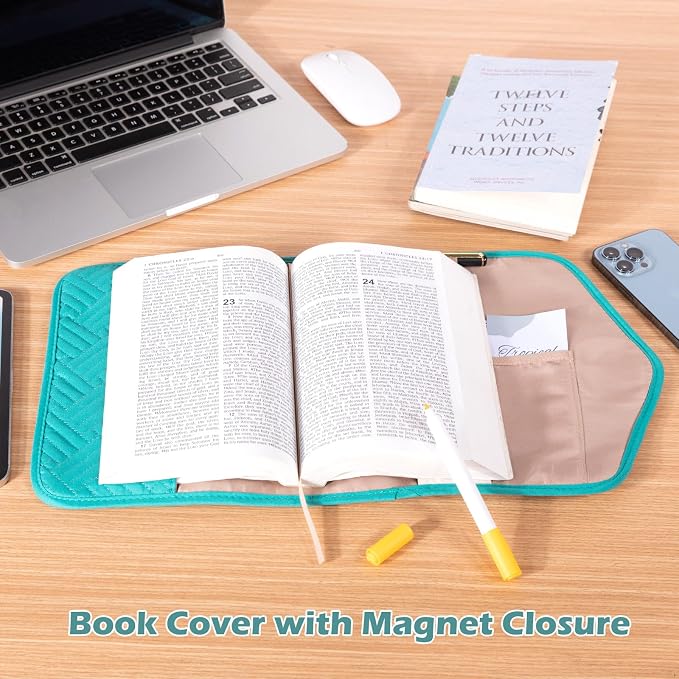 Aplufine Reusable Book Cover with Magnet Closure - Adjustable Book Sleeve for Book Lovers Gift - Book Protector for Paperback -Book Covers for Hardcover - Book Pouch - Book Carrier Teal AM491