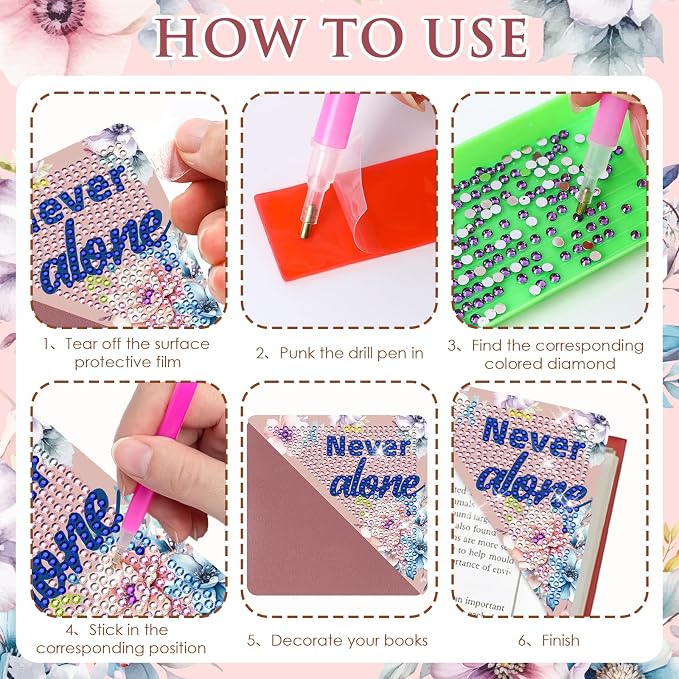 Christian Diamond Painting Bookmarks - 8 Pcs Bible Verse Triangle Diamond Art Corner Bookmarks Kits Inspirational Flower Religious DIY Bookmarks for Reading Lover Beginner Adults Crafts Kit Gift