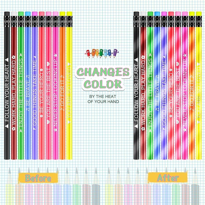 Eersida 40 Pcs Color Changing Mood Pencils Fun Pencils Bulk for Kids Students Motivational Pencil 2B Assorted Thermochromic Pencil with Eraser (Motivational)
