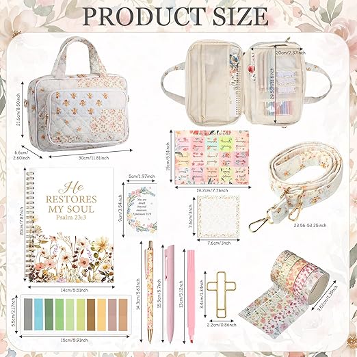 Capoda Bible Cover Case for Women, Bible Tote Bibles Study Supplies with Notebook Highlighters Ballpoint Pen Sticky Notes Scripture Card for Mother's Day Christian Gifts Women Mom Girls(Flower,Orange)