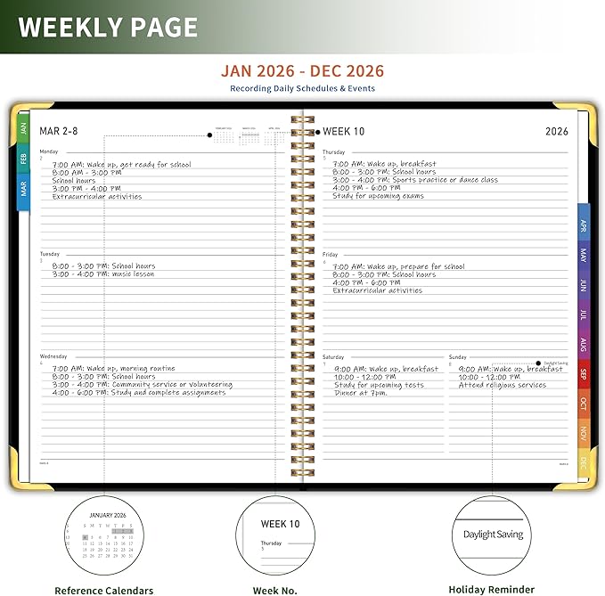 Planner -2026, Hardcover Weekly & Monthly Calendar Planner, January 2026 - December 2026, 6" x 8", Daily Agenda Book with Colorful Tabs, College Organizer Notebook, School & Work Supplies for Student Teacher Classroom