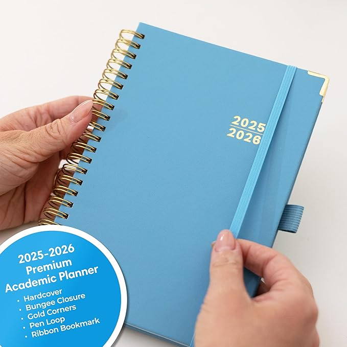 Blue Sky 2025-2026 Weekly and Monthly Academic Year Planner Calendar, July 2025 - June 2026, 5" x 8", Faux Leather Cover, Wirebound, Storage Pocket, Laminated Tabs, Blue Haze
