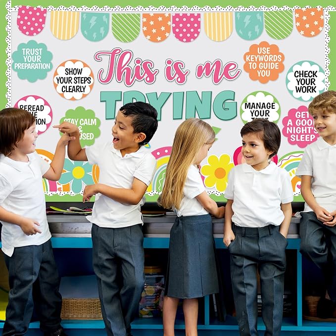 Back to School Bulletin Board Set Inspirational Positive Classroom Decoration This is Me Trying Bulletin Board Motivational Mental Health Paper Cutout for First Day of School Home Wall Decor