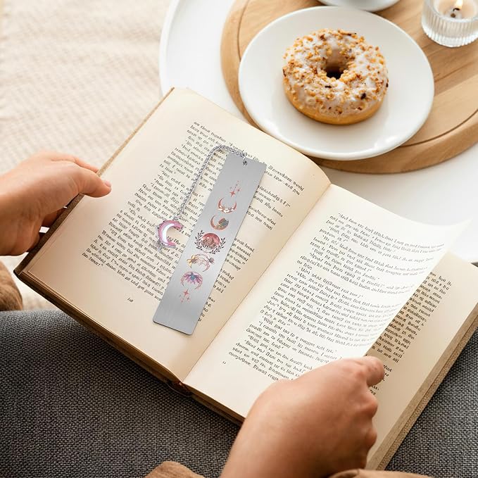 Fantasy Acotar Metal Bookmark - Charm Book Marks for Reading Women Gifts Pink Moon Mountains Aesthetic Page Markers for Kids Book Lovers Bookish Student Teacher School Birthday Accessories