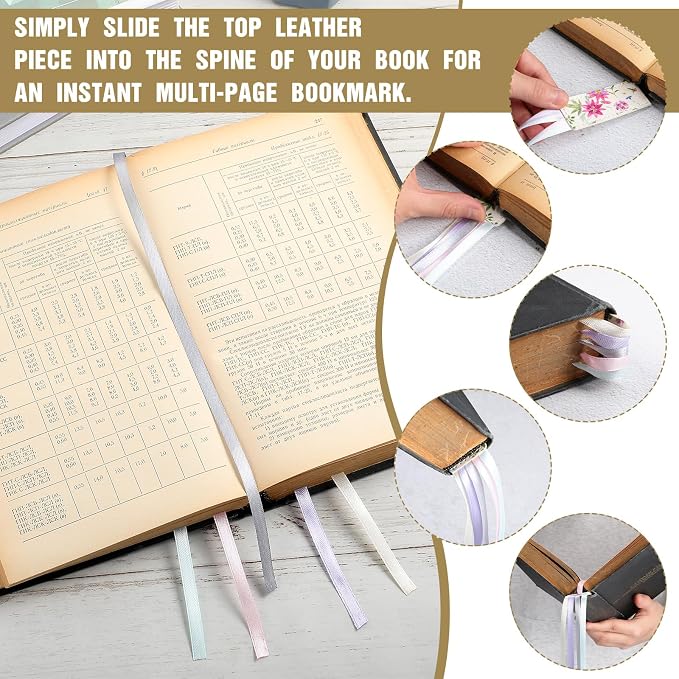 10 Pieces Bible Ribbon Bookmark Bulk Multi Ribbon Page Markers Christian Artificial Leather Book Markers with 5 Colorful Ribbons Easter Basket Filler Gift for Book Study Lovers Gift