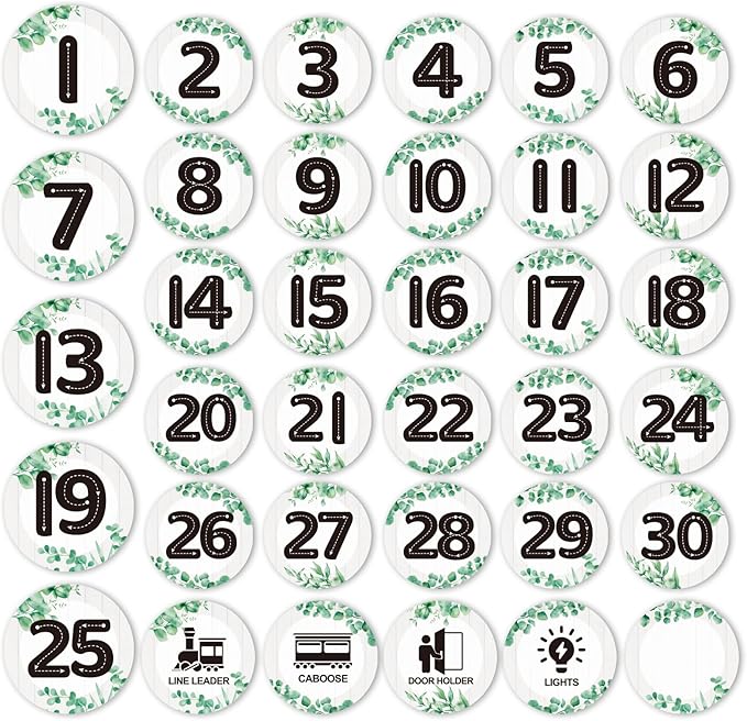 Floor Number Stickers for Classroom Lining up - 36PCS Eucalyptus Line up Spots for Classroom Floor Stickers Dots Floors Numbers Decals for Back to School Preschool Kindergarten Supplies