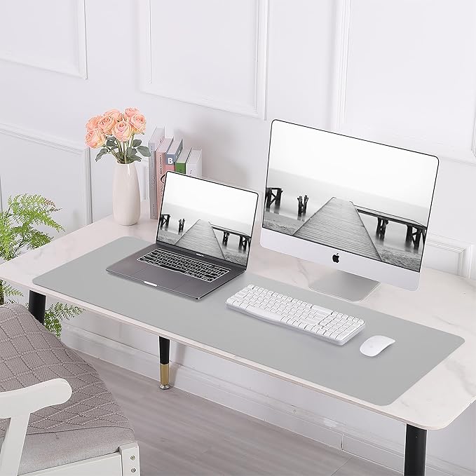AFIING Cork Desk Mat 47" x 23.6", Dual-Sided Natural Cork & PU Leather Desk Pad, Non-Slip Waterproof Large Mouse Pad for Office, Home & Gaming (Light Grey)