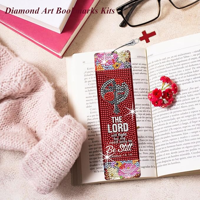 8PCS Diamond Painting Art Bookmarks,Cute Acrylic Bookmarks Crafts Kits Gifts with Pendants for Adult Women Book Lovers (bible2)
