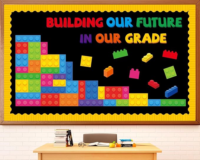 Naozinebi 87 Pcs Building Blocks Bulletin Board Set Classroom Decoration Back to School Building Our Future in Our Grade Cutouts for Classroom School Chalkboard Wall Valentine Decor Party Supplies