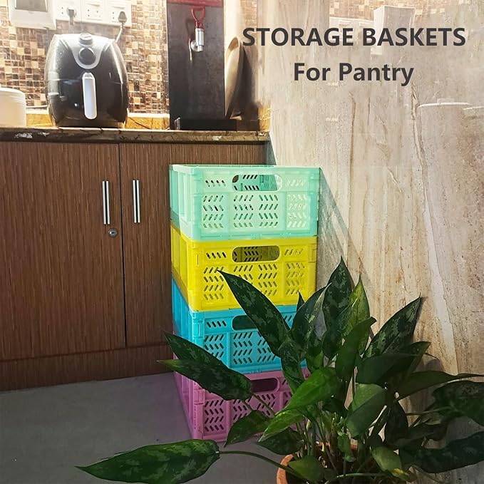 20L Folding Crate, 4Pack Plastic Storage Baskets Organizer for Home and Office,Collapsible Storage Crates for Home Office and Outdoor Organizer.(Pink)