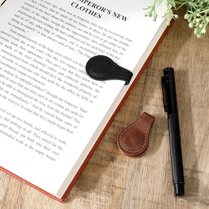 Dimeho 2 Pcs Leather Magnet Bookmark Vintage Book Page Holder Handmade Retro Page Marker Clip Cute Reading Accessories for Women Bookworm Book Lovers Reader Gift