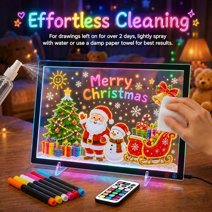 LED Note Board with12+4 Color Light Modes,14.2"x11" Led Drawing Board, for Home/Office/DParty& Gifts, Acrylic Magnetic Whiteboard LED Doodle Board Colors