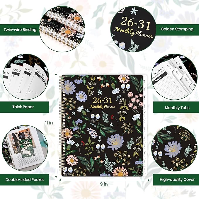 2026-2031 Monthly Planner - 5 Year Planner, July 2026 - June 2031, 9" x 11", 5 Year Calendar 2026-2031 Monthly Planners, Calendar Planners with 60 Months Tabs, Double-Side Pocket, Notes Pages
