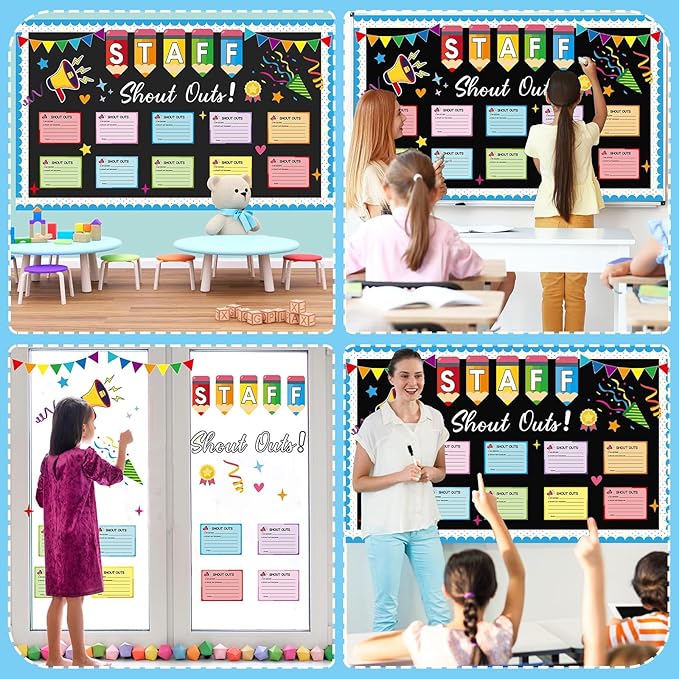 Staff Shout Out Bulletin Board Decoration Fun Shout Cutouts Appreciation Recognition Colorful Pencils Wall Decals Theme Party Supplies for Back to School Classroom Chalkboard Window Decoration Favor