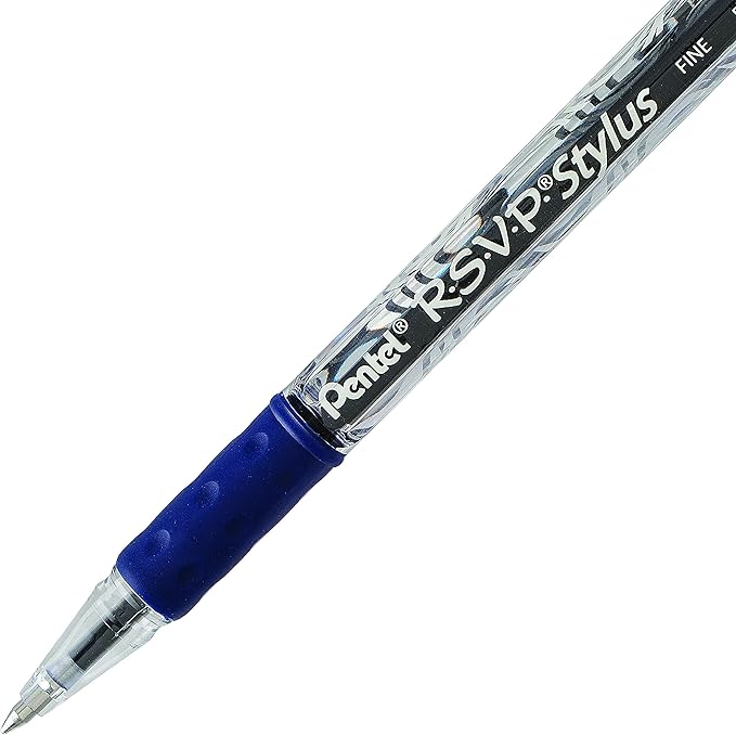 Pentel RSVP STYLUS Ballpoint Pen, Fine Line, Blue Ink (BK90L-C)