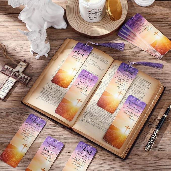 Chiisong 100 Sets Christian Bookmark for Women Bulk Religious Bible Verse Gift for Godmothers Day Christian Gift Inspirational Scripture Bookmarks with Tassel for Women Church Mom Mother