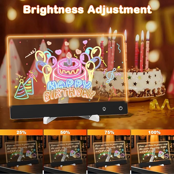 Rechargeable Lumi LED Drawing Board with 12 Markers,13.7"x10"LED Note Board Acrylic Dry Erase Board with 7 Colors Light, Doodle Glow Message Board for Halloween Christmas Birthday Gifts(Black)