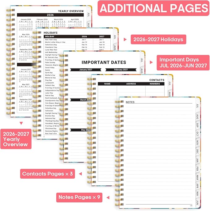 Academic Planner 2026-2027, Weekly and Monthly Calendar Book, July 2026 – June 2027, Hardcover Planner with Tabs, Perfect for Teachers, Students, Women & Men, A4 (8.5" x 11") - Pastel Garden