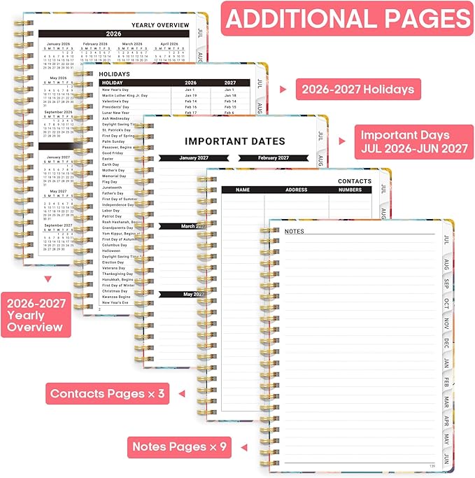 Academic Planner 2026-2027, Weekly and Monthly Calendar Book, July 2026 – June 2027, Hardcover Planner with Tabs, Perfect for Teachers, Students, Women & Men, A4 (8.5" x 11") - Pastel Garden