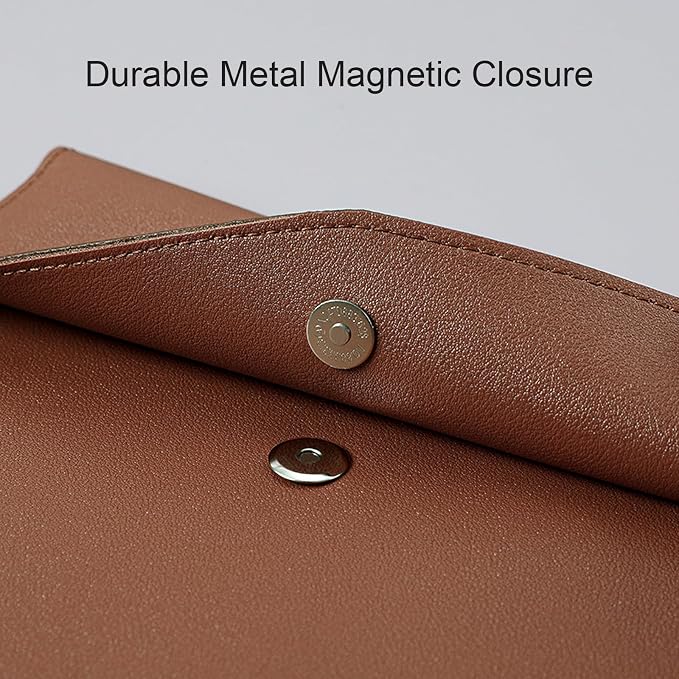 VANRA 1 Piece PU Leather File Folder Vertical A4 Document Holder File Envelope Waterproof Leather Portfolio Case Filing File Organizer for Letter Size with Magnetic Button Closure (Brown)