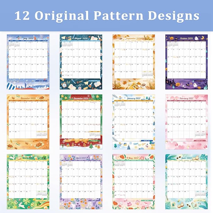 Ospelelf Wall Calendar 2026-2027 Monthly Large Planner Pad 17" X 22" with Storage Pockets Protective Cover and Stickers for Family Fridge Office Teacher Student Use July 2026 to December 2027 Season