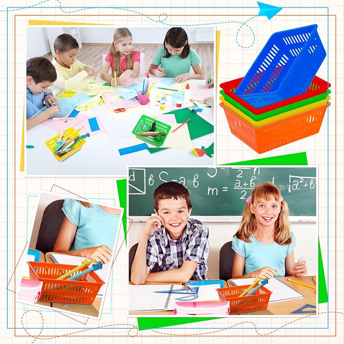 Sherr 36 Pack Classroom Storage Basket Small Plastic Basket for Organizing Crayon Pencil Container Storage Bin Tray Holder for Paper Shelf Back to School Office Supply 6.1"l x 4.3"w x 2.4"h(Colorful)